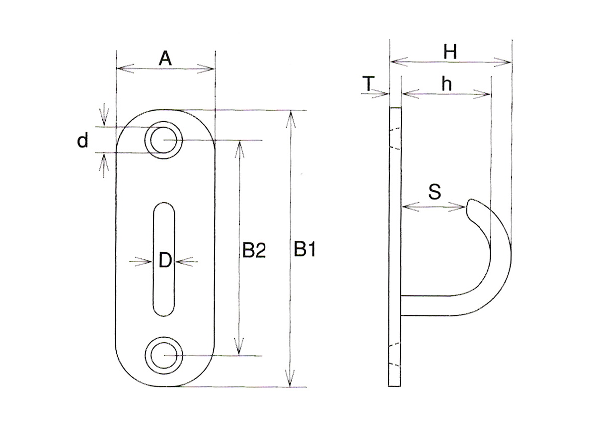 オープンパッドアイのサイズ図